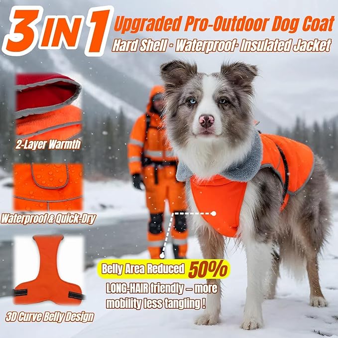 Insulated Outdoor Dog Winter Coat, Puppy Hard Shell Jacket with 2 Layer Warmth, Waterproof Coats for Small Dogs, Tangle-Free Cut Jackets for Cold Weather, Pet Clothes for Chihuahua Yorkie(Orange, XS)