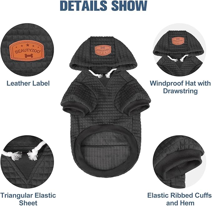 BEAUTYZOO Dog Hoodie for Small Medium Large Dogs, Winter Fall Warm Dog Clothes for Puppy S M Sized Dogs Girl Boy, Dog Sweater Shirt Hoodies with Pocket Bulldog Pitbull Cat Clothing Coat- Black