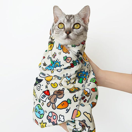 Cat Wrap for Cutting Nails Large Size 35.5in Self-Adhesive Cat Grooming Wrap Cat Nail Clipper Hammock Soft Cat Restraint Bag for Nail Clipping Cat Grooming Supplies(Under 22lbs)