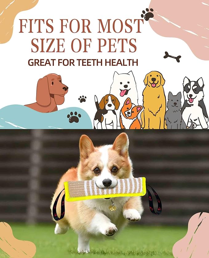 Clysoru Dog Tug Toy Jute Bite Pillow Training Equipment for Puppy to Large Dogs Interactive
