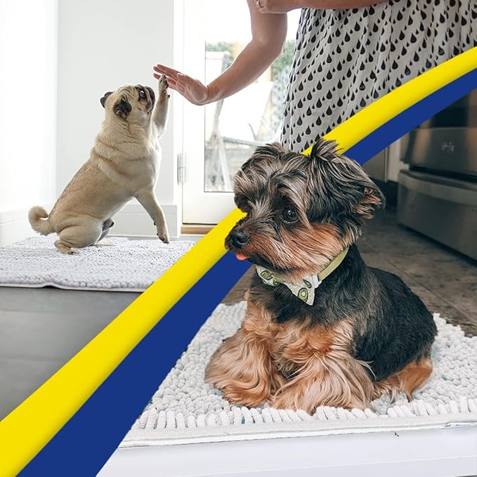 Muddy Mat® Shown on TV – Super Absorbent Microfiber Dog Door Mat for Muddy Paws, Non-Slip Washable Pet Rug, Quick Dry Chenille Entryway Carpet, Machine Washable Indoor Outdoor mat, White 35"x24"