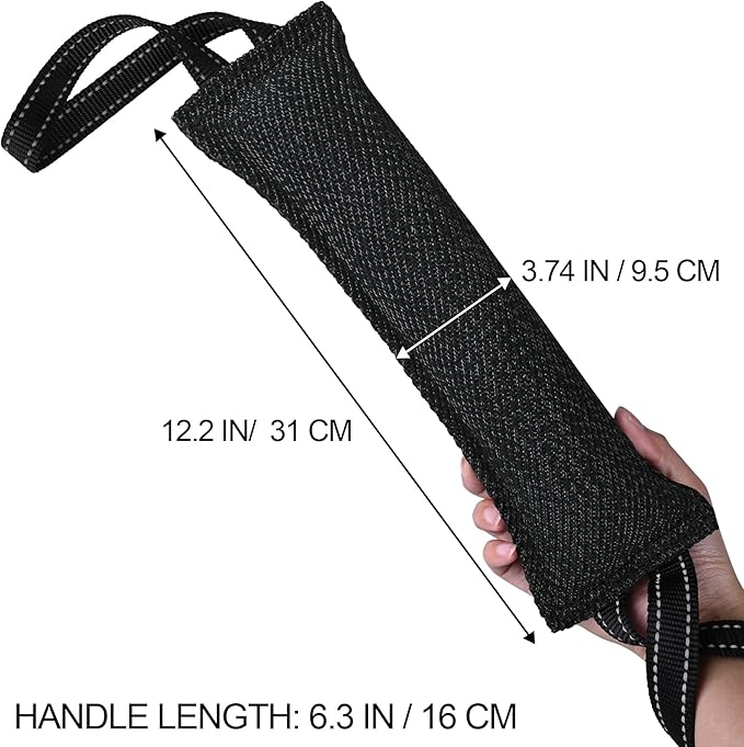 Dog Tug Toy Dog Bite Pillow Pull Toy with 2 Strong Handles Perfect for Tug of War, Puppy Interactive Play, Tear Resistant Bite Training Toys for Small Medium Large Dogs (Dark Black-Line)