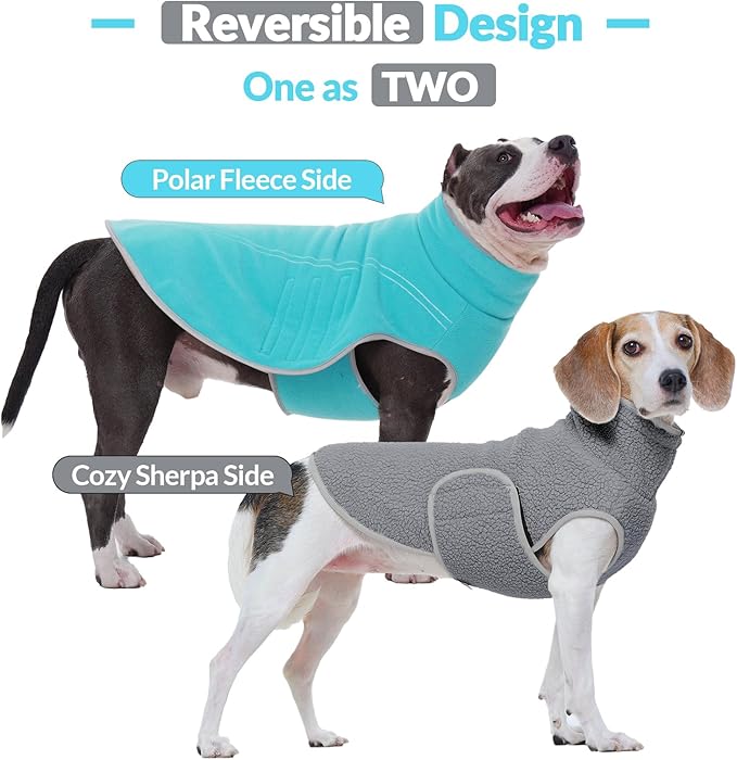 ROZKITCH Reversible Dog Coat Super Warm Fleece Sherpa Sweater with Embroidery, Adjustable Double-Sided Plush Sweatshirt for Small Mdium Large Giant Breeds Bluegreen 4XL