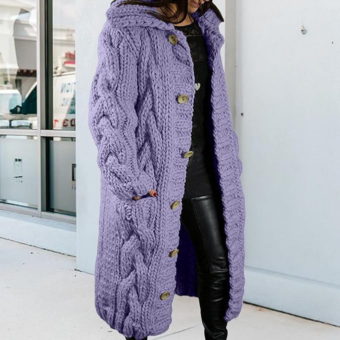 LOAIHA Women Chunky Cable Knit Long Sleeve Cardigan Fall Winter Trendy Oversized Button Down Sweaters Outerwear with Pocket