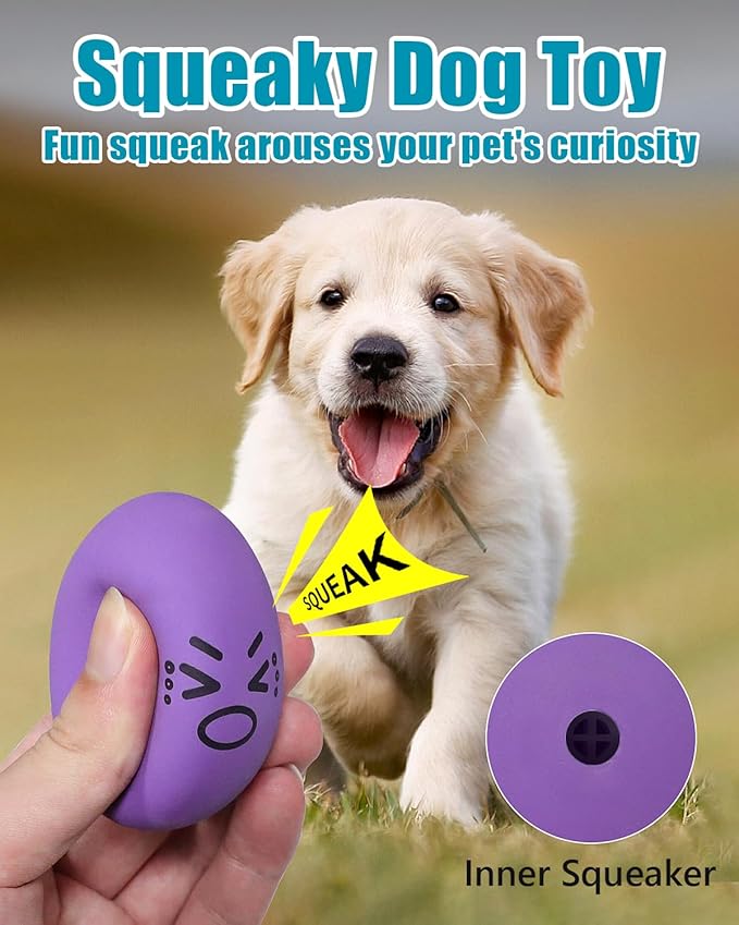 Dog Toys Squeaky, Interactive Funny Puppy Ball Pack, Latex Rubber Squeak Pet Toy Egg Balls for Puppies Small Medium Breed Dogs