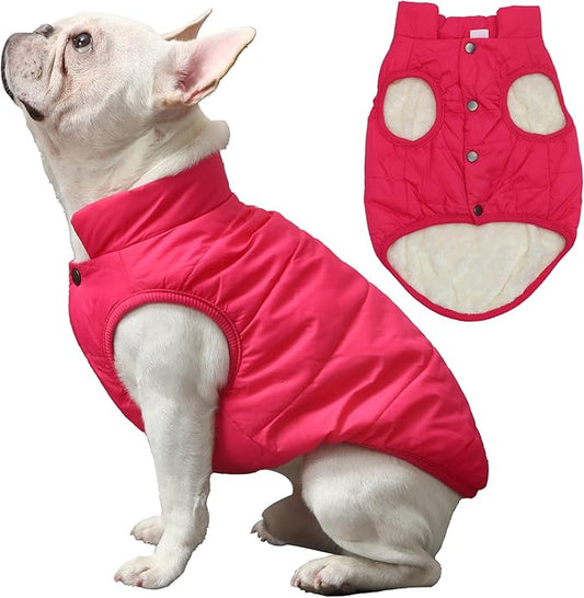 2 Layers Fleece Lined Warm Dog Jacket for Winter Cold Weather,Soft Windproof Medium Dog Coat,Pink L