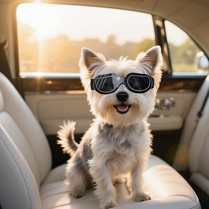Namsan Dog Goggles Small Breed, Anti-UV Sunglasses for Dogs Small Breeds, Windproof Riding Dog Eye Protection, Yorkie Glasses with Elastic Straps, Easy Put-on/Adjustable, Bright Black