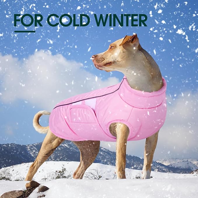 Kuoser Dog Jacket, Winter Dog Coats for Medium Dogs, Reflective Doggie Cold Weather Coats Pet Clothes, Puppy Snow Jacket for Frech Bulldog, Boston Terrier, Pink M