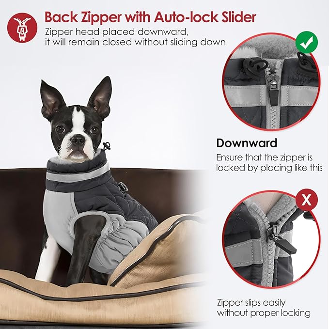 AOFITEE Dog Coat, Warm Dog Jacket, Reflective Winter Coats for Medium Dogs, Turtleneck Dogs Winter Jacket with Harness Built in, Waterproof Windproof Pet Fleece Vest Puffer Jacket, Grey M