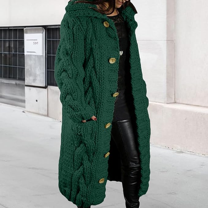 LOAIHA Women Chunky Cable Knit Long Sleeve Cardigan Fall Winter Trendy Oversized Button Down Sweaters Outerwear with Pocket