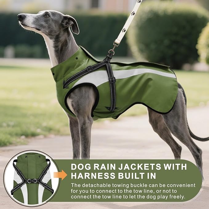 Mosucoirl Dog Raincoat Waterproof Raincoats for Dog Reflective Dogs Rain Jackets with Hood Hoodie Pet Rain Poncho Coat for Small Medium Large Dogs Puppies S-XXL (Green, L)