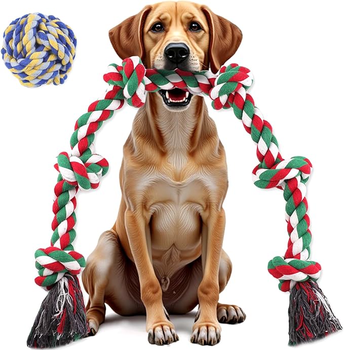 Rope Toys for Dogs Aggressive Chewers, Tug Toys for Large Dogs 40In 6 Knots Dog Tug of War Rope with Ball, Indestructible Giant Dog Toys Bulk Chew Toys for Teething Pet Playing Training