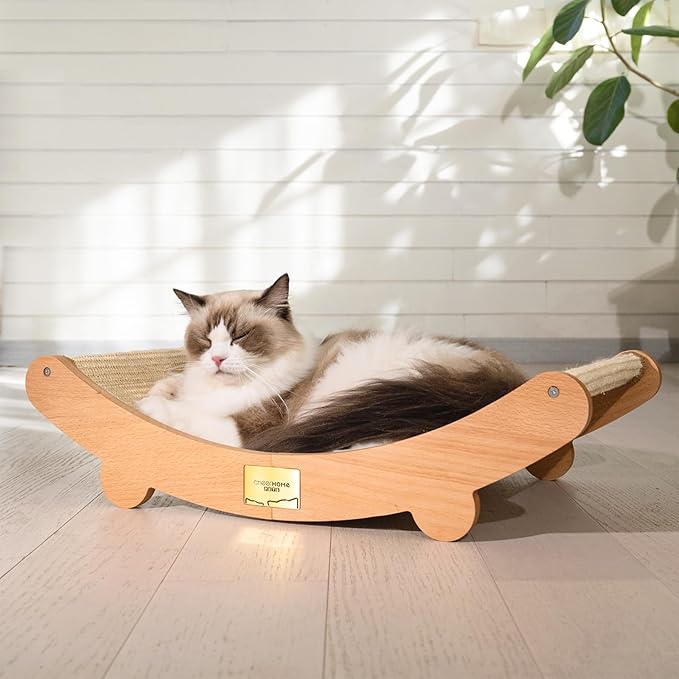 CHEERHOME PETS Sisal Cat Scratcher Bed for Indoor Cats Hammock for Scratching Pad Cat Chair Nartural Sisal Scratch Post for Large Cats Scratcher Lounge, Wooden Cat Furniture(Large)