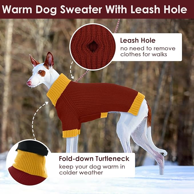 Dog Sweater XXXL, Turtleneck Sleeve Sweater with Leash Hole, Stretchy Christmas Sweaters for Large Dogs Male Female, Holiday Knitted Jumper for Husky, Golden Retriever, Doberman, Burgundy 3XL