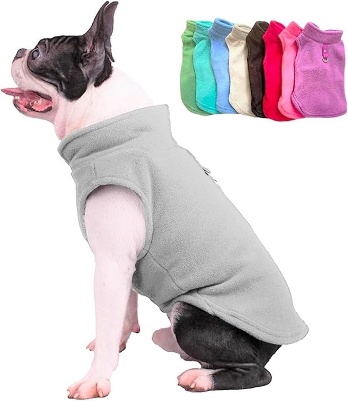 JACKO & CO - Fleece Vest Dog Sweater with Leash Ring - Soft, Warm & Lightweight Pullover Coat for Small & Medium Dogs, Puppies & Cats - Cozy Fall/Winter/Spring Pet Jacket (Grey, Medium 6-10lbs)