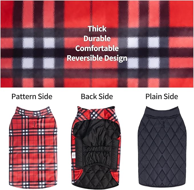CuteBone Winter Dog Jacket - Reversible, Windproof & Waterproof - Thick, Soft Coat with Leash Hole - Sizes S, M, L - Perfect for Cold Weather