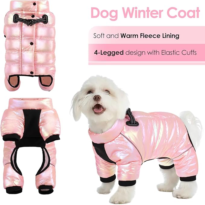 AOFITEE Dog Coat, Waterproof Dog Jacket for Winter, Warm Fullbody Dogs Snowsuit, Winter Coat for Small Dogs, Zip Up Pet Puffer Jacket Fleece Vest, Outdoor Reflective Cold Weather Pet Coats, Pink S