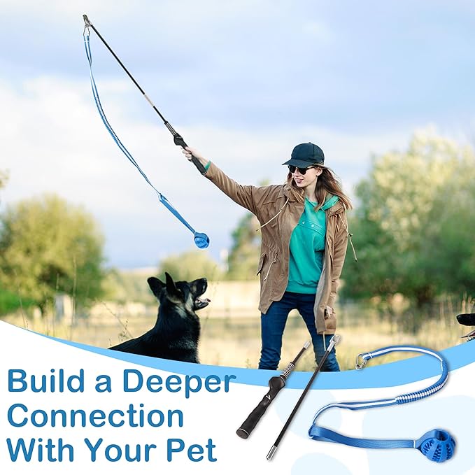 Flirt Pole for Dogs Interactive Dog Pole Toy for Large Medium Small Dogs, Sports Dog Teaser Pole for Tug of War, Flirt Pole with Lure Ball (Extended Pole + Tensile Rope)