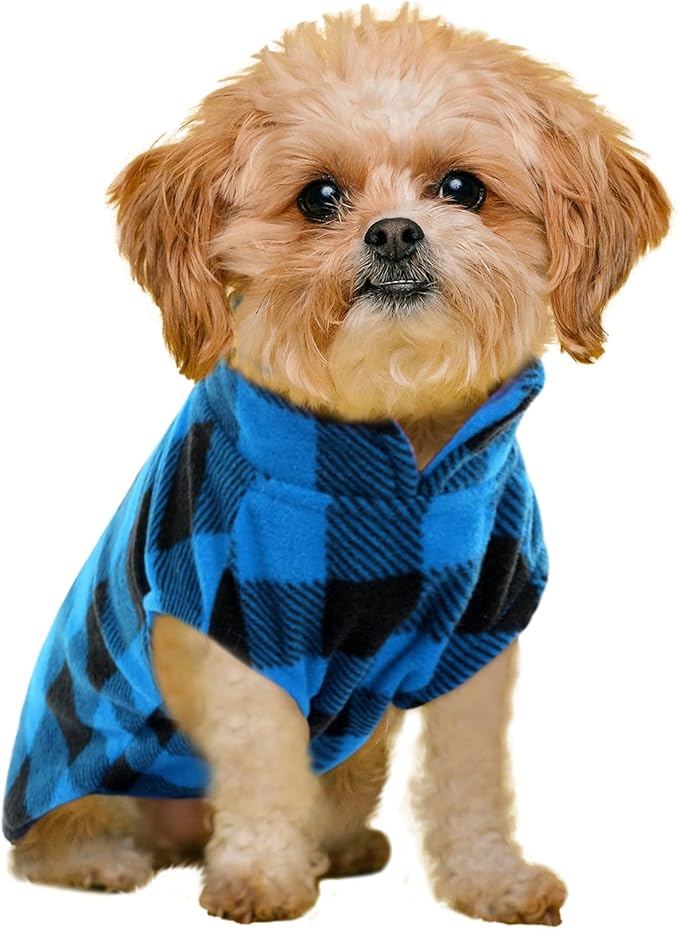 KAMA BRIDAL Spring Autumn Winter Coat Pullover Fleece Vest for Cats Small and Medium Dogs Thin Sweater Blue & Black Plaid (Blue, S)