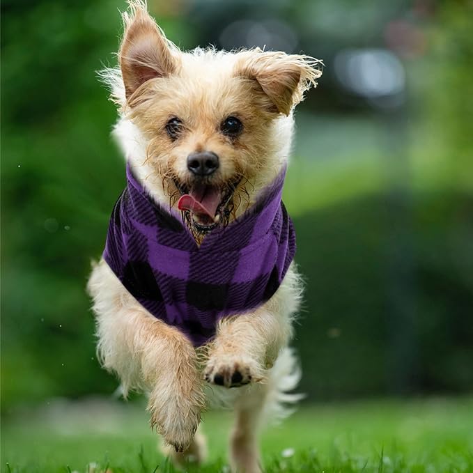 KAMA BRIDAL Spring Autumn Winter Coat Pullover Fleece Vest for Cats Small and Medium Dogs Thin Sweater Purple & Black Plaid (Purple, XXXS)