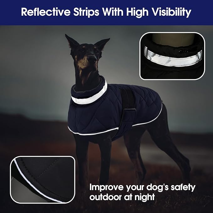 Dog Winter Coat Warm Padded Puppy Jacket Windproof Water Resistant Clothes for Small Medium Large Pets Christmas Sweater Outfit Vest(DarkBlue, S)