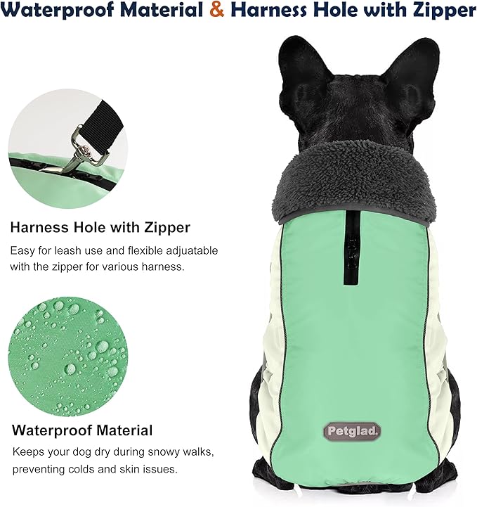Dog Coat, Waterproof Dog Winter Jacket with Leash Hole, Reflective Adjustable Pet Fleece Sweater, Warm Snow Vest for Small Medium Large Dogs - Candy Green, XL