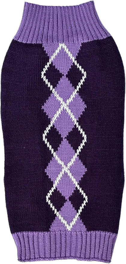 Argyle Knit Pet Sweaters Clothes for Small Dogs, Classic Purple Small (S) Size