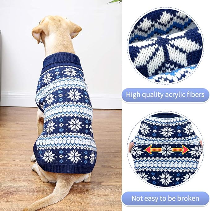 KOOLTAIL Cable Knit Dog Sweater Turtleneck, Cold Weather Pullover Classic Knitwear, Snowflake Pattern Thick Warm Winter Pet Clothes,Dog Christmas Sweater for Small Medium Large Dogs,Navy XL