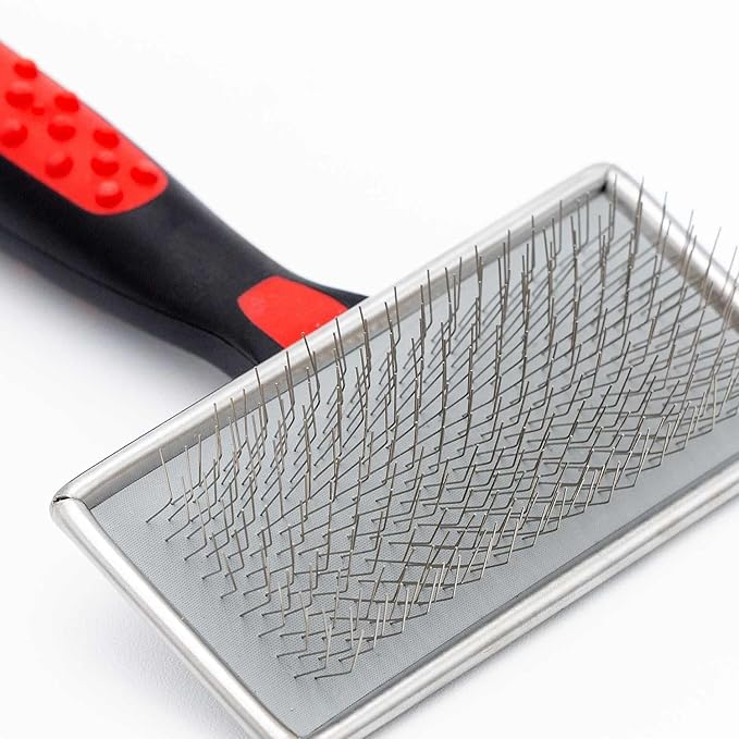 Jeffers Non-Slip Slicker Brush for Pets – Medium Size, Soft Pins, Red & Black – Detangling Grooming Tool for Dogs & Cats with Short, Long, Thick & Curly Coats – Comfortable Grip Pet Comb
