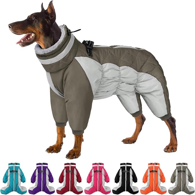 SUNFURA Full Body Dog Coat - Warm Fleece Jacket for Small Dogs, Turtleneck Winter Coats with Harness, Reflective Dog Snowsuit Windproof Puffer Jackets with Legs for Pug, Jack Russel, Army Green S