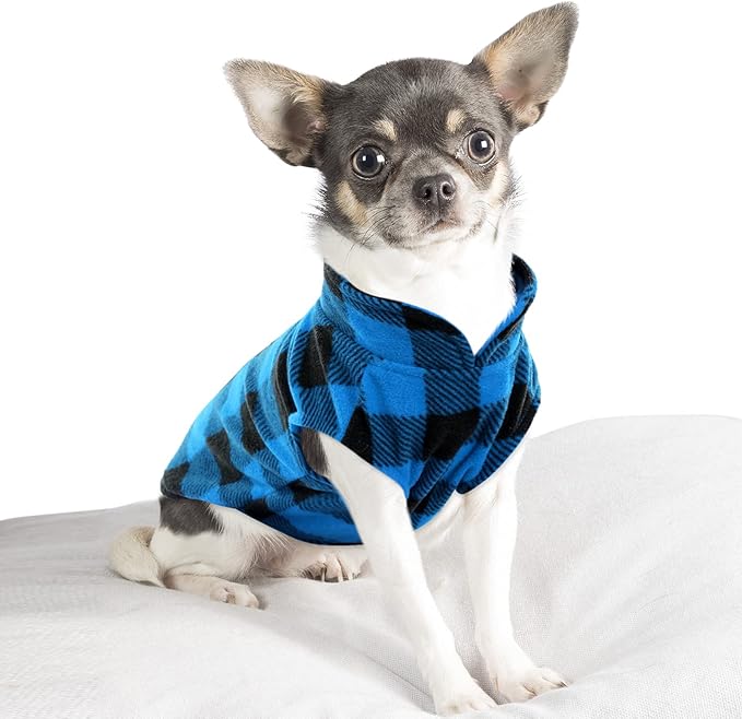 KAMA BRIDAL 3 Pack Spring Autumn Winter Coat Pullover Fleece Vest for Cats Small and Medium Dogs - Thin Sweater Blue Green Black Plaid (XXXS)