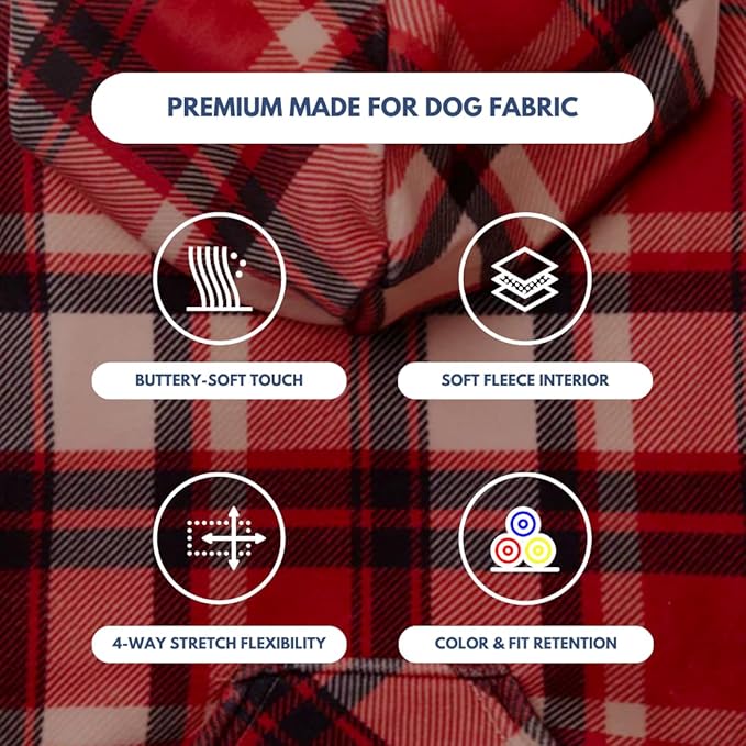Spark Paws Dog Hoodie – Premium Dog Sweater for Small, Medium, and Large Dogs | Warm Outfits for French Bulldogs, Pitbull, Puppy, Winter Jacket Alternative - Red Plaid, L
