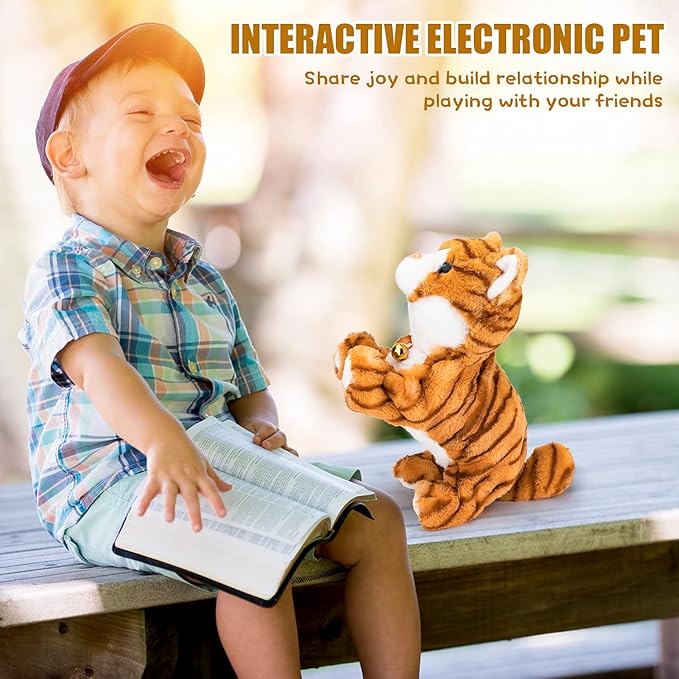 Smalody Interactive Electronic Plush Toy - Upgrade with LED Light Eyes Animated Sound Control Electronic Pet, Robot Cat Kitten Toys Gifts for Boys & Girls Kids Birthday Christmas (Yellow)