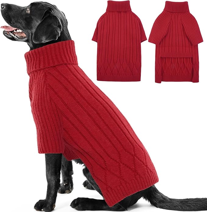 Large Breed Dog Sweaters, Warm Winter Fall Dog Sweaters for Dog Girls Boys, Turtleneck Dog Knitwear, Doggie Christmas Sweater, Pet Sweatshirt Clothes Outfit Knit St. Bernard (Red XXXXXL)