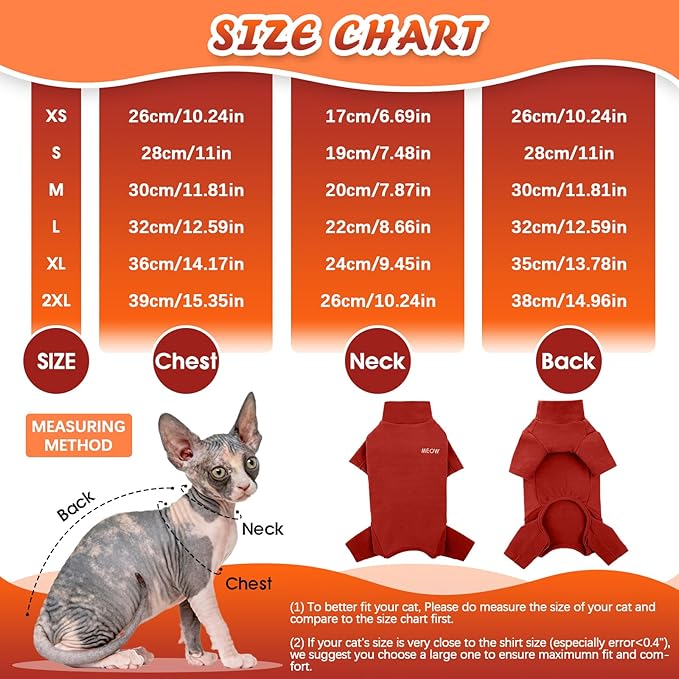 ROZKITCH Sphynx Cat Pajamas Christmas, Breathable Soft Cat Jumpers for Cats Only, Coat with Four Legs, Warm Sweater T-Shirt Pajamas Jumpsuit Vest Cornish Rex Devon Rex Peterbald Red XS