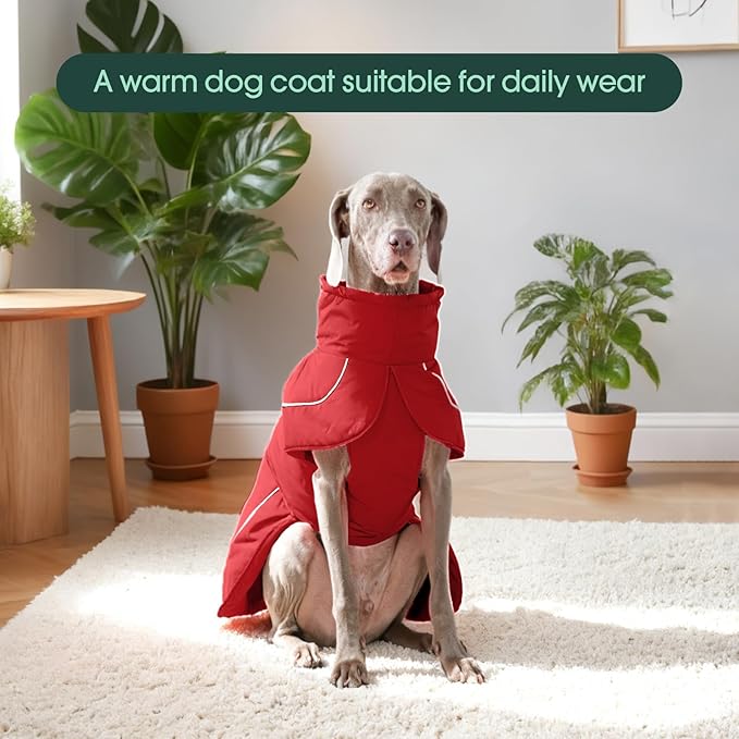 Kuoser Dog Winter Coat, Dog Jackets for Large Dogs, Winter Waterproof Big Doggie Coat, Reflective Dogs Cold Weather Coats, Windproof Turtleneck Pet Puffer Jacket Snowsuit Clothes with Harness Hole