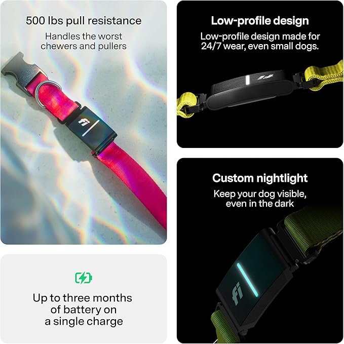 New Fi Series 3+ Smart Dog Tracker Collar – AI GPS for Dogs, Health & Behavior Monitor, Virtual Fence, Escape Alerts, Waterproof, Apple Watch Compatible [12Mo Membership Included] (Pink, Medium)