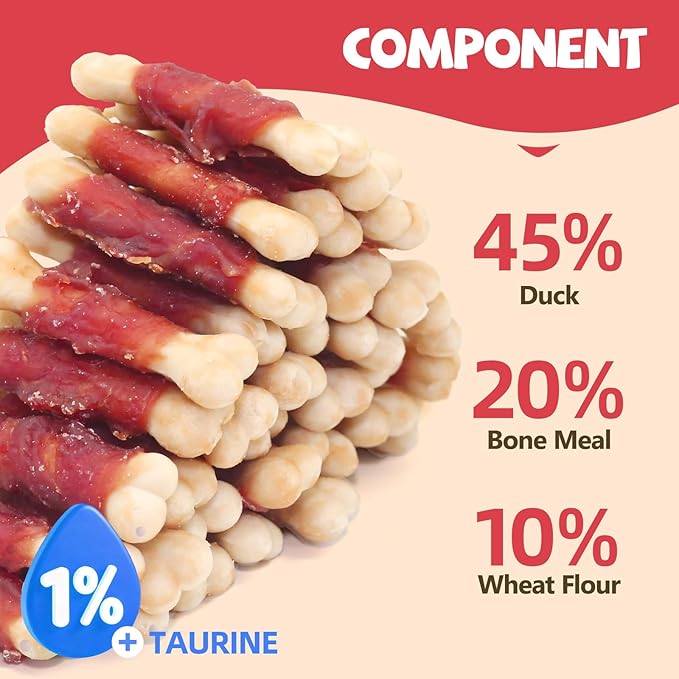 Dog Treats Duck Meat Calcium-Rich Chewable Bones,Rich in Taurine, Without Raw Skin. Suitable for Small Medium Large Dogs Training Reward Each Pack Contains 14.11 Ounces