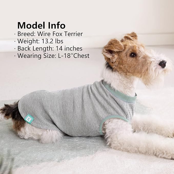 KYEESE 2Pack Dog Shirts Waffle for Small Dogs Stretchy T-Shirts Lightweight Tank Top Sleeveless Vest Breathable Cat Tee, Small, Green+Grey