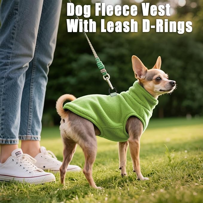 Idepet Dog Fleece Vest Sweater Zip Up Warm Pullover Dogs Jacket with D-Ring Leash Winter Cold Weater Coat Pet Sweatershirt Clothes Hoodie for Small Medium Dogs Boy Girl(Green,XXL)