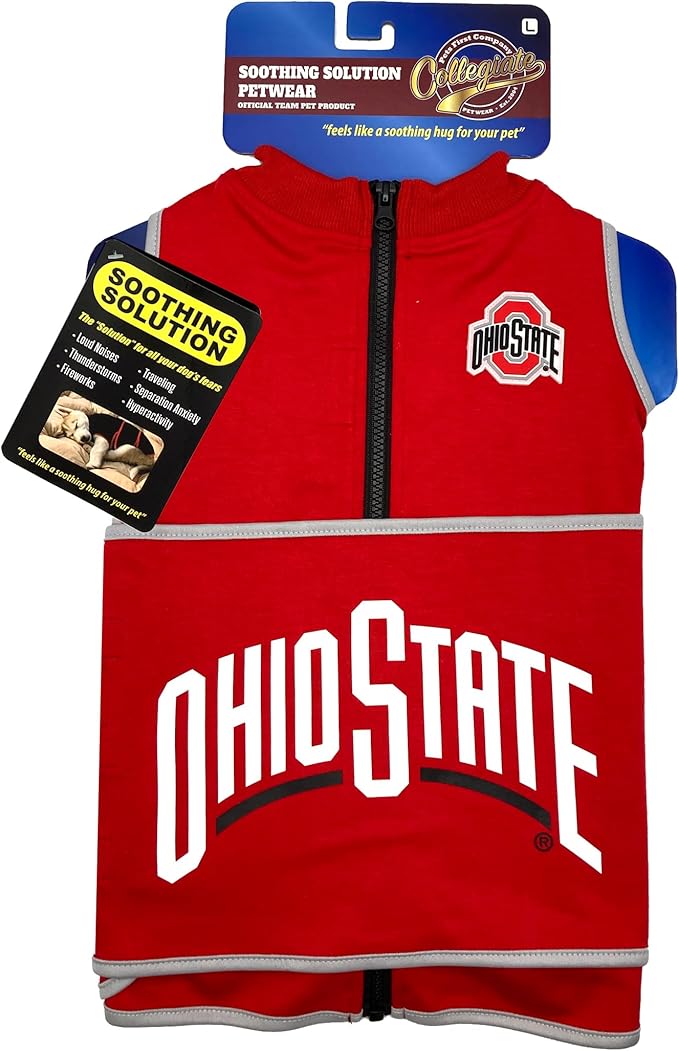 NCAA Ohio State Buckeyes Dog Anxiety Shirt Calming Soothing Vest, for Dogs Cats with Anxiety, Fears, Fireworks, Loud Noises, Dark, Lonely Keeps Dogs Calm Feeling Safe, Relaxing Jacket Small