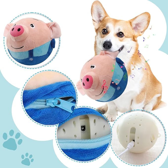 Active Moving Pet Plush Toy, Interactive Dog Toys, Squeaky Moving Dog Ball Toy, Dog Toys to Keep Them Busy, Washable Cartoon Pig Plush Sound Electronic Dog Toy, Small Plush Sound Toys for Dogs
