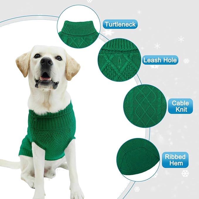 Mihachi Turtleneck Dog Sweater - Winter Coat Apparel Classic Cable Knit Clothes with Leash Hole for Cold Weather, Ideal Gift for Pet in New Year