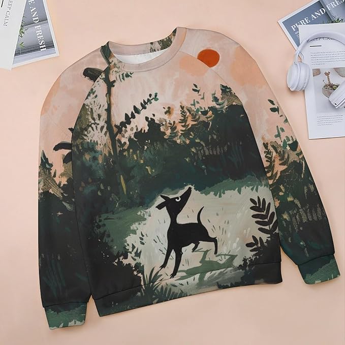 Long Sleeve Shirts for Women Cat Oil Painting Shirt 3D Graphic Sweatshirts Fall Pullover Crewneck Vintage Boho Tops
