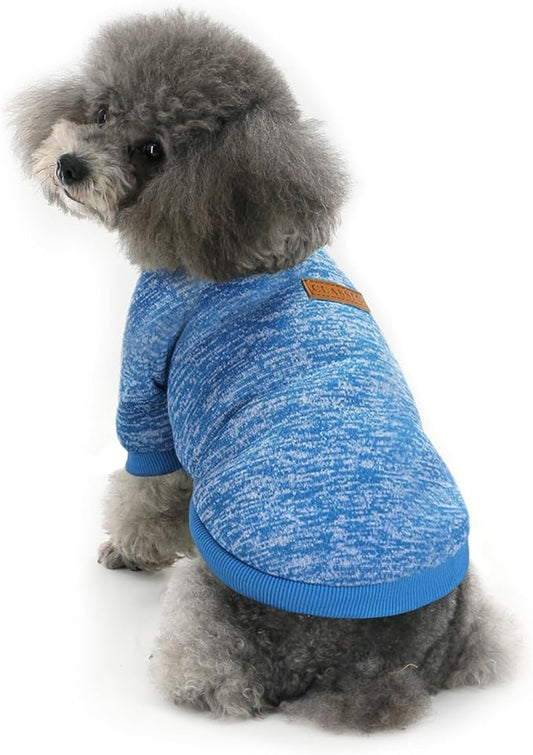 Idepet Pet Dog Classic Knitwear Sweater Soft Fleece Dog Coat Thickening Warm Pup Dogs Shirt Winter Pet Dog Cat Clothes Puppy Customes Clothing for Small Dogs (XXS, Blue)