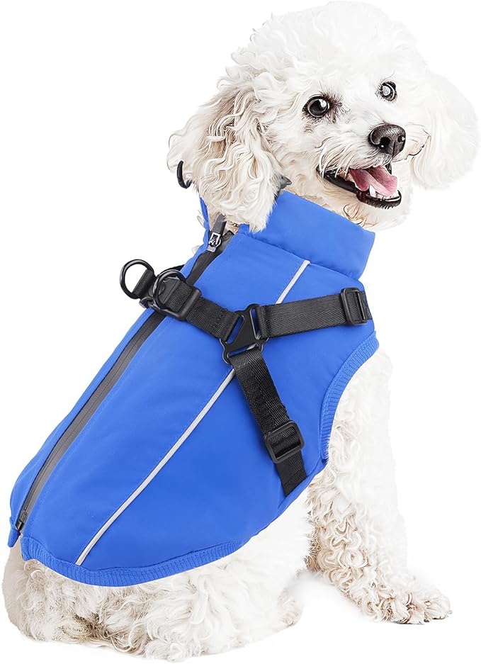 Dog Winter Coat Reflective Water-Resistant Jacket, Fleece Lined Windproof Puppy Coat with Back Zipper & D-Ring, Cold Weather Dog Coats for Small Medium Large Dogs (L, Blue)