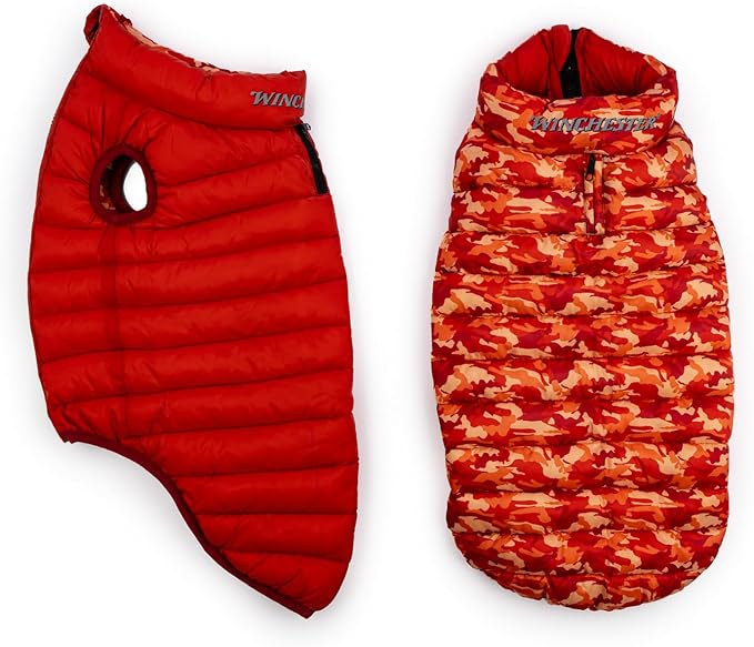 Winchester Pet Premium Reversible Dog Puffer Vest, Red, Small