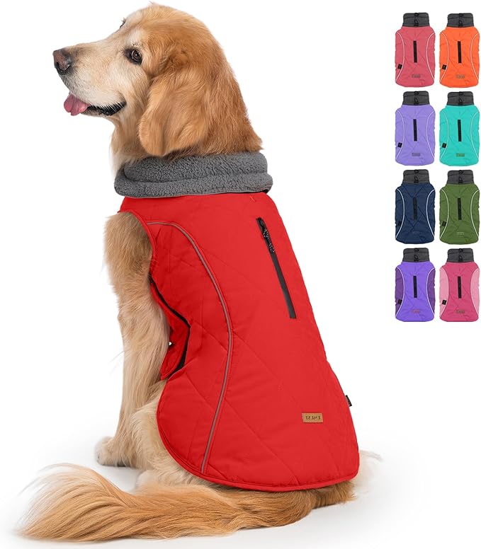 EMUST Dog Winter Jackets, Small/Medium/Large Dog Coat for Winter, French Bulldog Clothes for Dogs, Red, XL