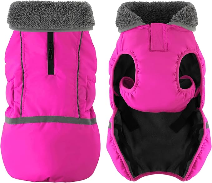 Dogcheer Warm Dog Coat, Christmas Dog Jacket Waterproof Puppy Winter Coat with Buckles, Reflective Adjustable Pet Snow Jacket Turtleneck Fleece Sweater for Small Medium Large Dogs - Pink, L