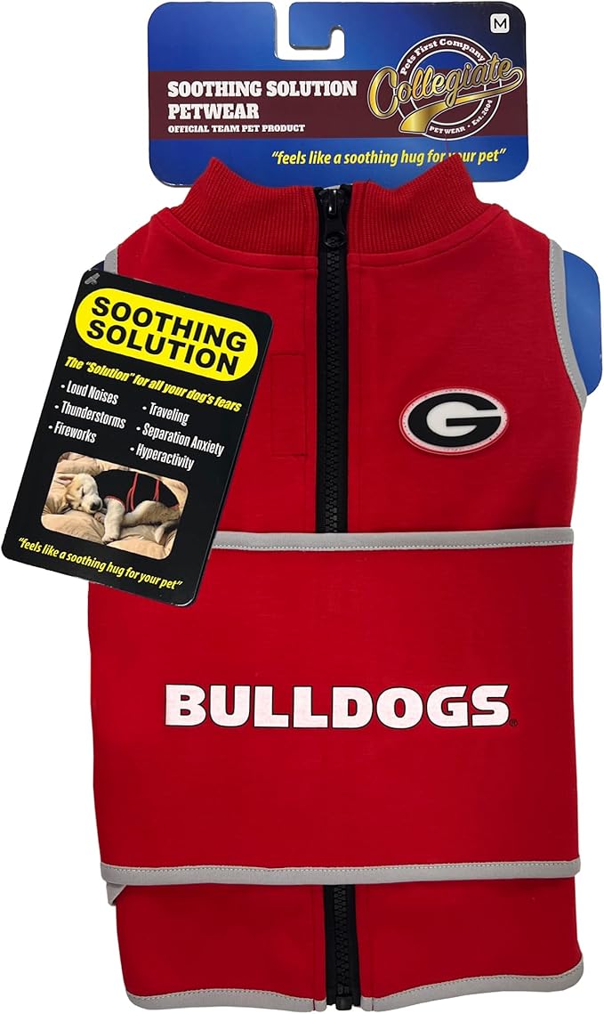 NCAA Georgia Bulldogs Dog Anxiety Calming Shirt Soothing Vest, for Dogs/Cats with Anxiety, Fears, Fireworks, Loud Noises, Dark, Lonely Keeps Dogs Calm & Feeling Safe, Relaxing Jacket, Large